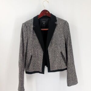 Ann Taylor Open Front Notch Collar Tweed‎ Cropped Jacket Gray Black Size 14